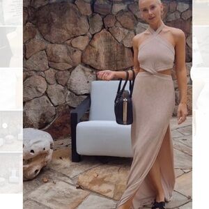 Rumer Cassidy Maxi Dress in Nude Cut‎ Out Halter Medium NWT